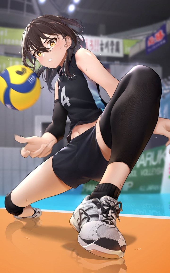 small breasts, original, volleyball uniform, sportswear, ad - Anime R34
